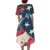 Women's Casual V-Neck Short-Sleeve Independence Day Print Dress