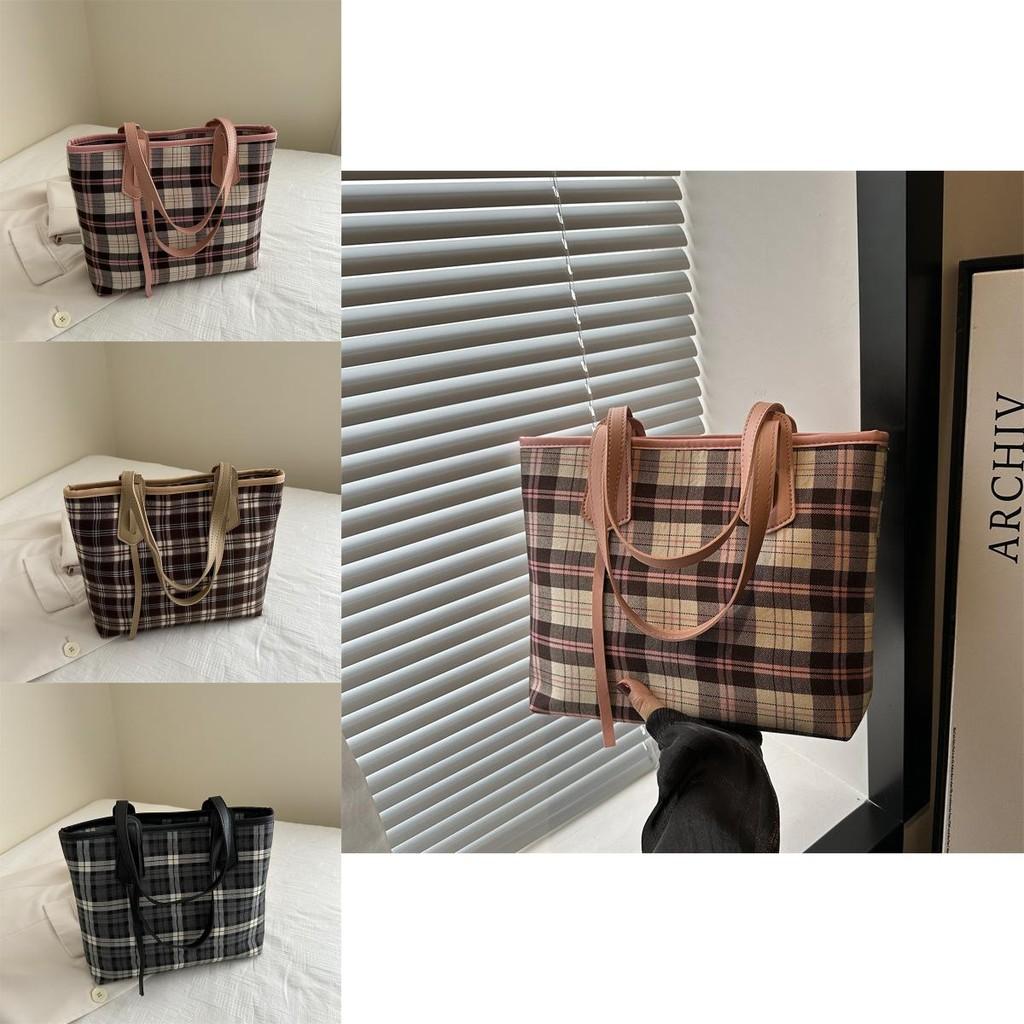 Large Capacity Stylish Women's Tote Bag Chic Plaid Design For Autumn Commute