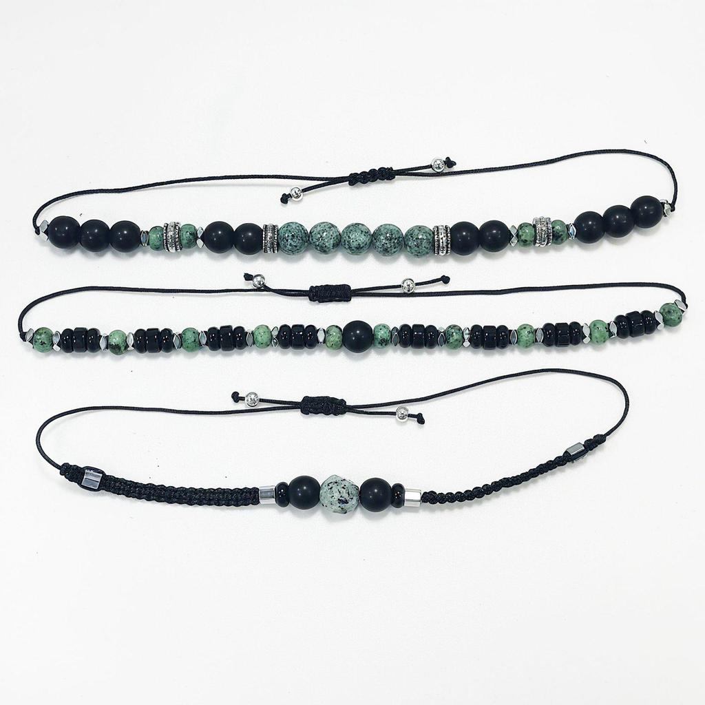 Męska ręcznie robiona bransoletka do układania z antycznym turkusowym kamieniem afrykańskim i matowymi koralikami kamiennymi