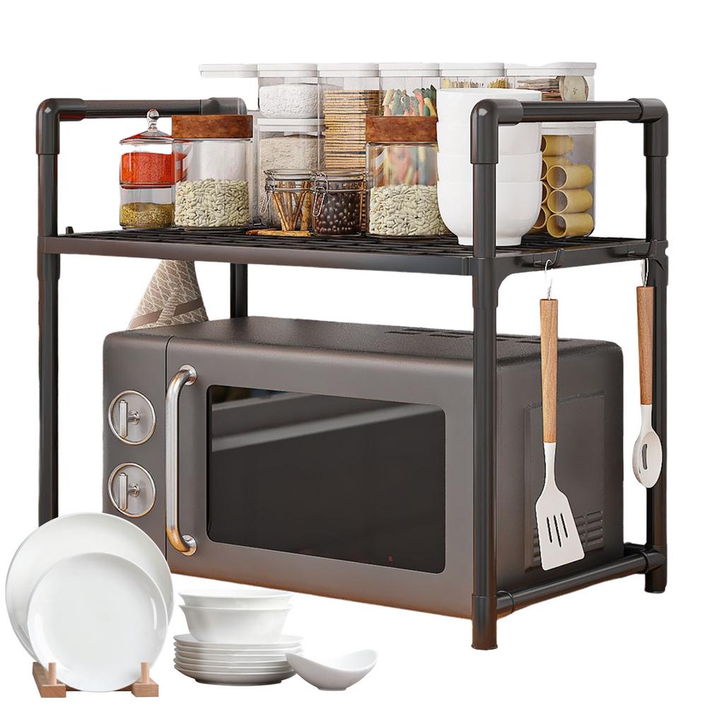 

Стойка для микроволновой печи, кухонные полки, органайзер для столешницы, прочная столешница, кухонные принадлежности, хранение посуды с крючками