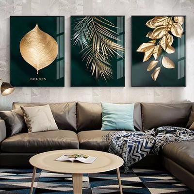Abstract Leaves Posters Geometric Figure Golden Plant Canvas Painting Nordic BedRoom Interior Wall Art Pictures Home Decor