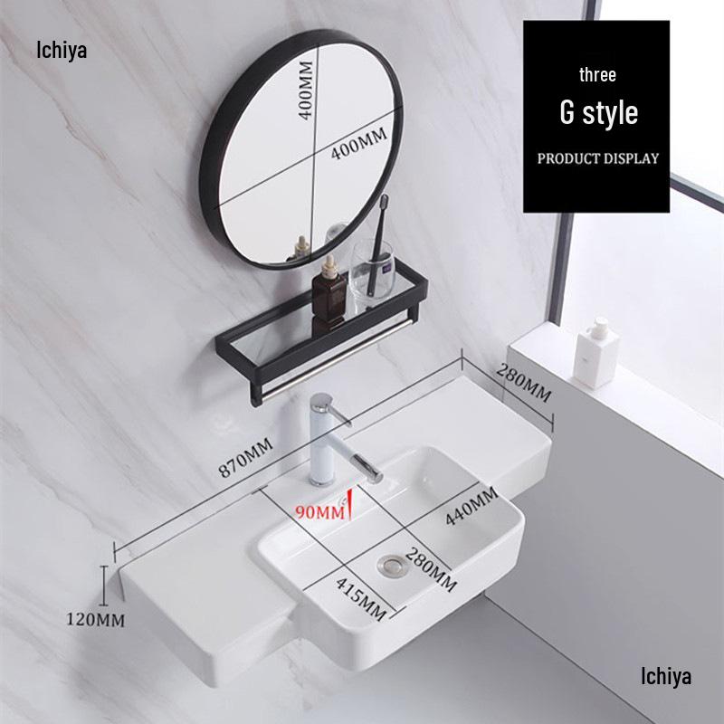 88 cm Wall-Mounted Ceramic Washbasin for Bathroom or Balcony