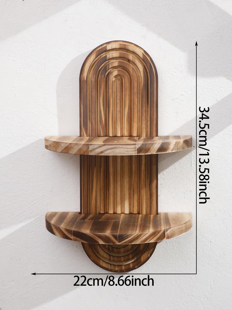 1,2-Tier Boho Style Wooden Wall Shelves-Geometric Wall Mounted Shelves, Natural Wood Finish, Modern Home Decor, Plant Decorative