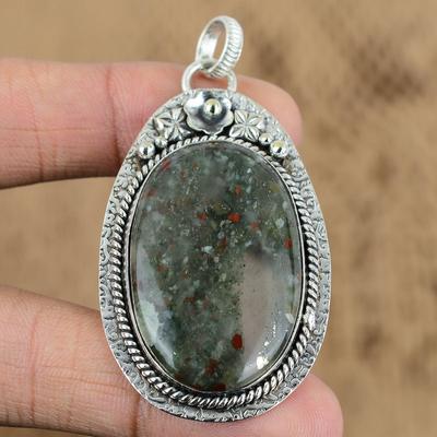 Natural Tabu Jasper Gemstone Pendant Flower Black 925 Sterling Silver Jewelry