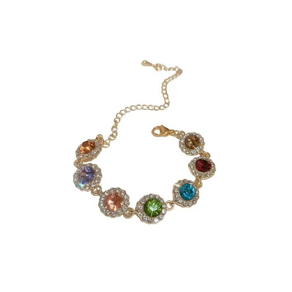 Shiny Zircon Bracelet Bangle Colorful Hand Chain Elegant Rainbow Rhinestone Bracelet  Lady