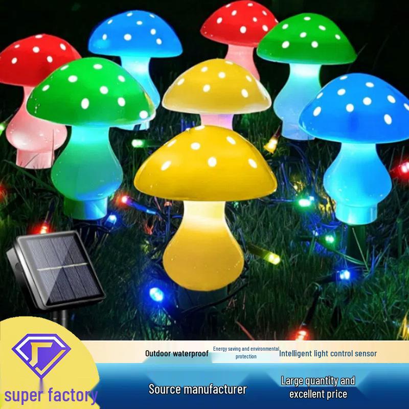 Waterproof Outdoor Solar Mushroom LED String Lights for Garden, Patio, Christmas, and Holidays with Fairy Lights and Ground Stakes