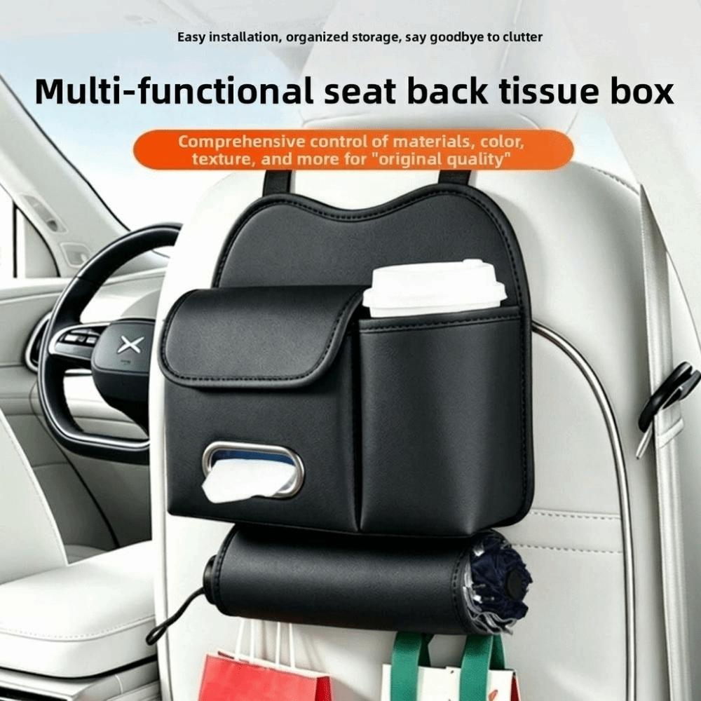 Space Saving Car Backseat Organizer PU Leather Car Seat Back Tissue Box Car Cup Holder Rear Seat