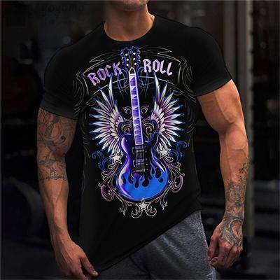 Rockgitarren-Print-Kleidung für Herren, Vintage-Kleidung, Sommerkleidung für Herren, übergroßes T-Shirt für Herren, kurzärmeliges T-Shirt mit Gitarrengrafik