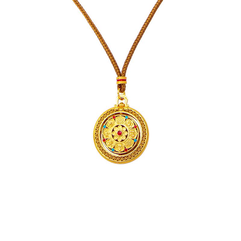 Vietnamese Sand Gold Rotatable Compass Pendant Necklace - Women's Versatile, Long-lasting Color Retention Jewelry with Eight Treasures Design