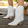Fashion New Pointed Toe Versatile Block Heel No Knee Mid-Tube Tassel Boots for Women