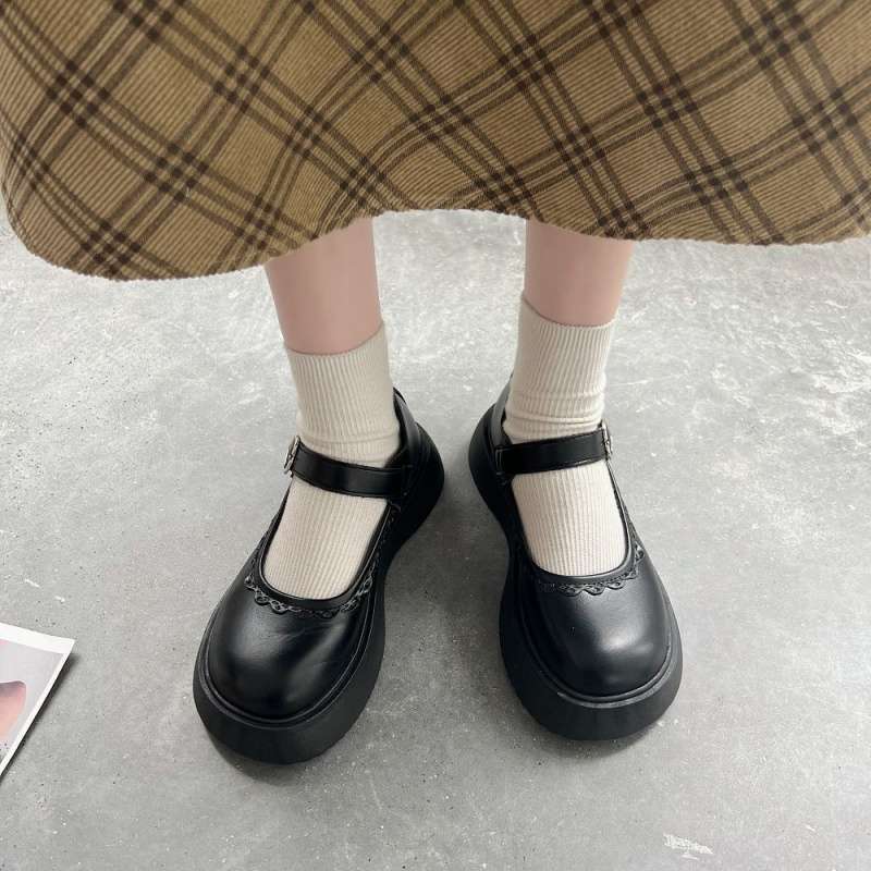 Mary Jane shoes schoolgirl black versatile small leather shoes heightening retro Japanese single shoes shoes muffin shoes JK leather shoes