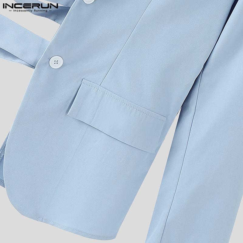 INCERUN Men One Shoulder Long Sleeve Button Cutout Bandage Blazer Irregular Coats