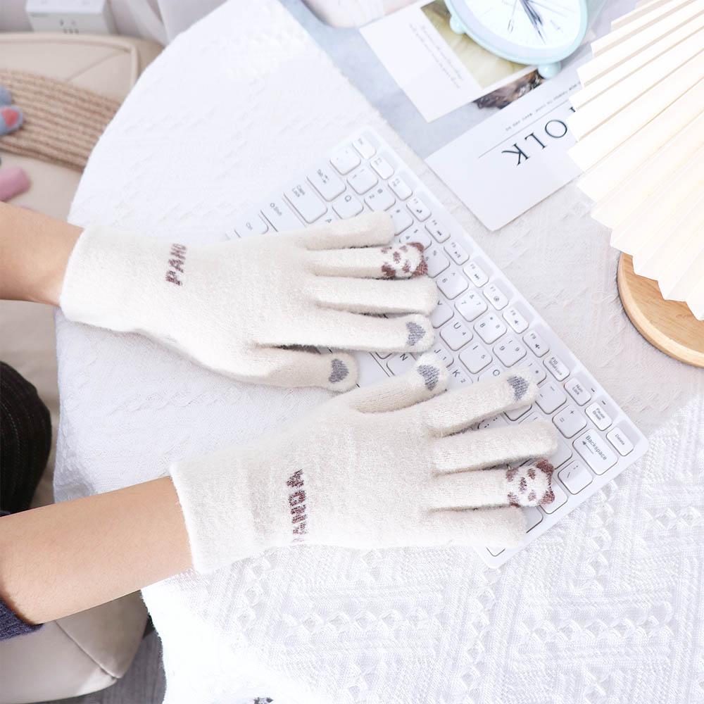 Soft Panda Knitted Letter Women Gloves Driving Gloves Wool Mittens Female Gloves