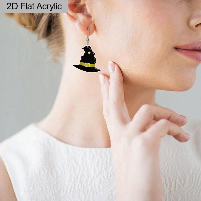 2D Flat Halloween Acrylic Earrings Decoration Cute Witch Hat Pendant Jewelry Girls Women Halloween Gift