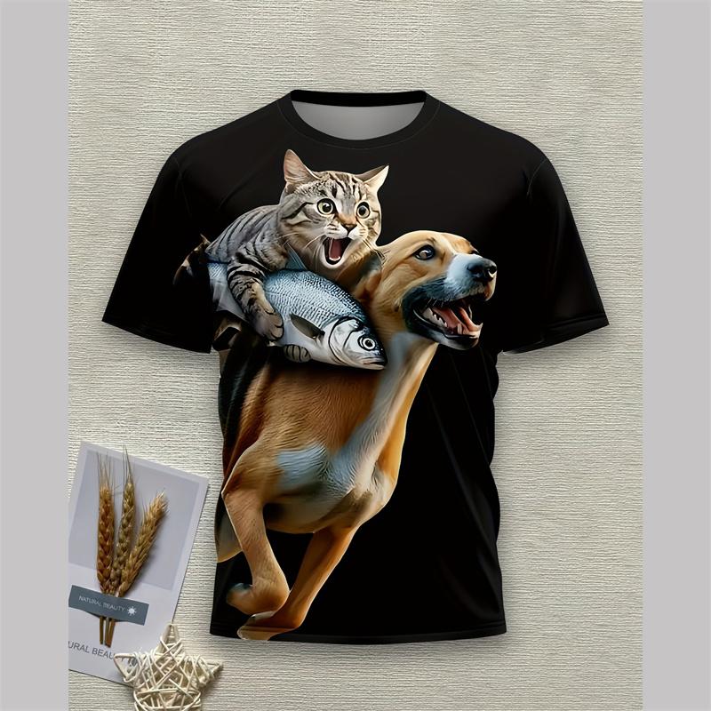 

Забавная футболка с графикой кота для мужчин, 3D-принт животного, круглый вырез, короткий рукав, детская летняя повседневная футболка в уличном стиле 3XL