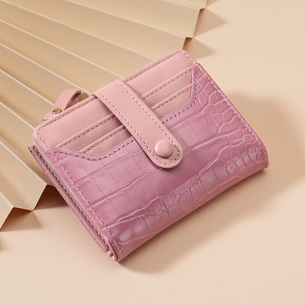 PU Leather Women's Short Wallet Multiple Card Slots Waterproof Leather Wallet Crocodile Print Solid Color Coin Purse for Women