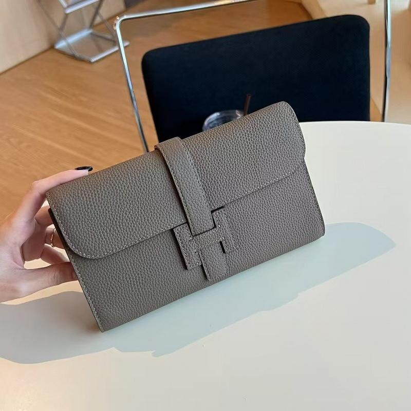 2025 New Leather I-buckle Long Three-fold Wallet First Layer Cowhide TOGO Leather Leather Wallet Cross-border Wholesale Trend