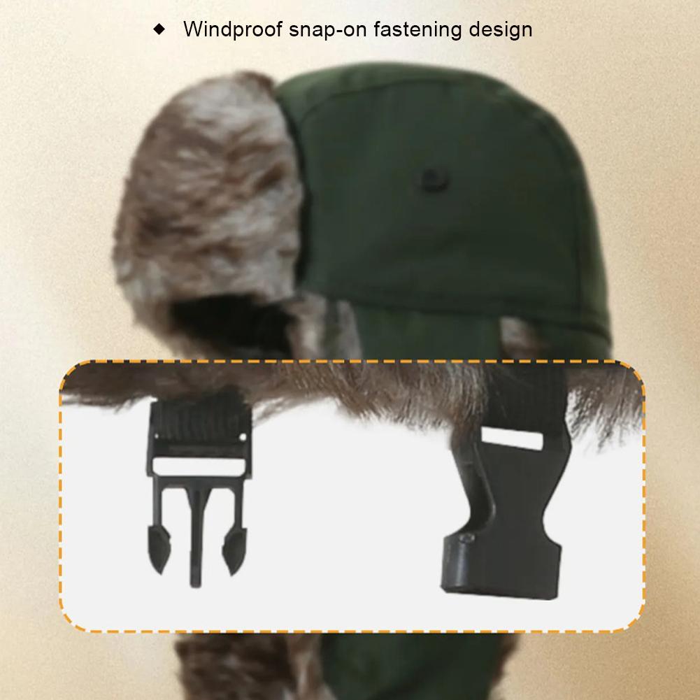 1Pc Men's Warm Soldier Hat Winter Pilot Earmuffs Polyester Fiber Warm Russian Ski Hat Windproof Cold Pilot Hats Cycling Caps