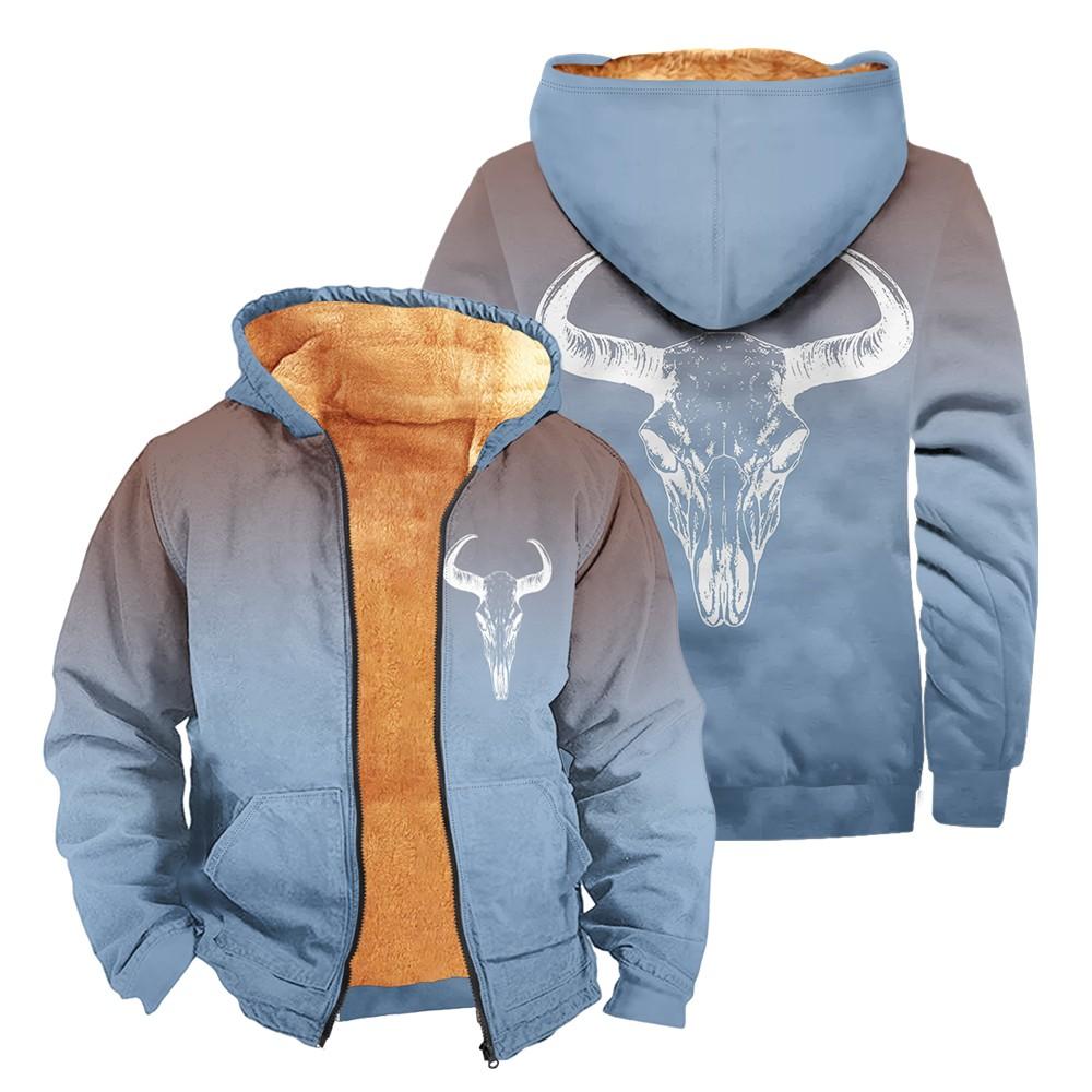 Men's Print Long Sleeve Pocket Coat Fashion Plus Velvet Overcoat