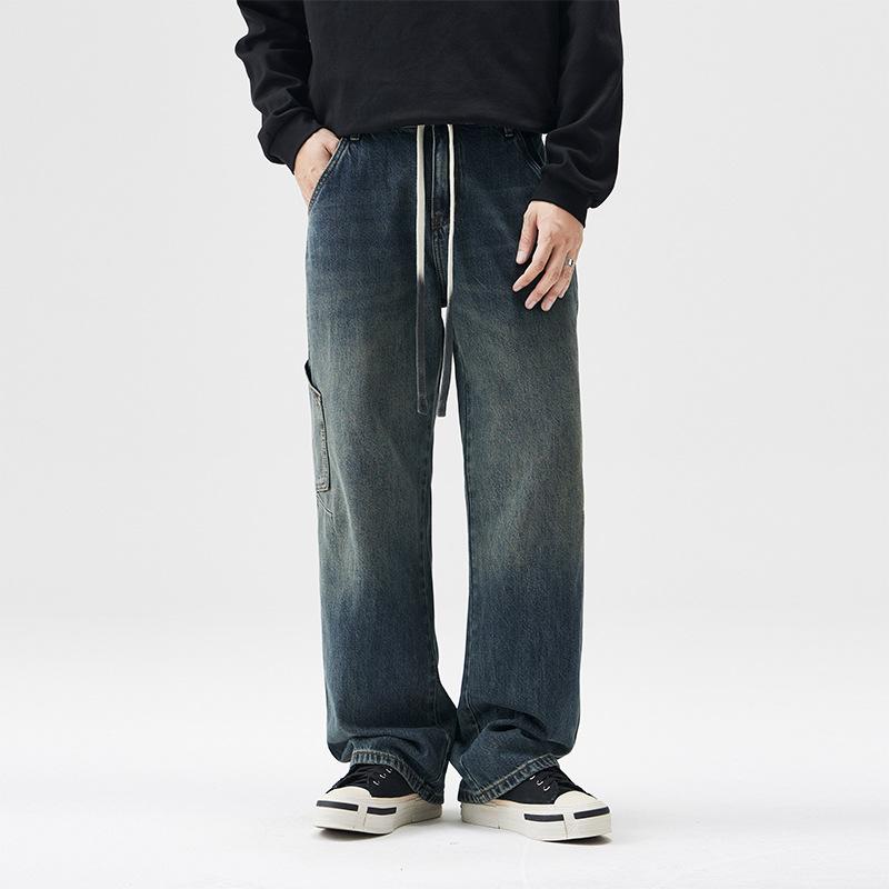 Drawstring Jeans Men's Autumn New Japanese Trendy Brand Loose Wide-leg Pants