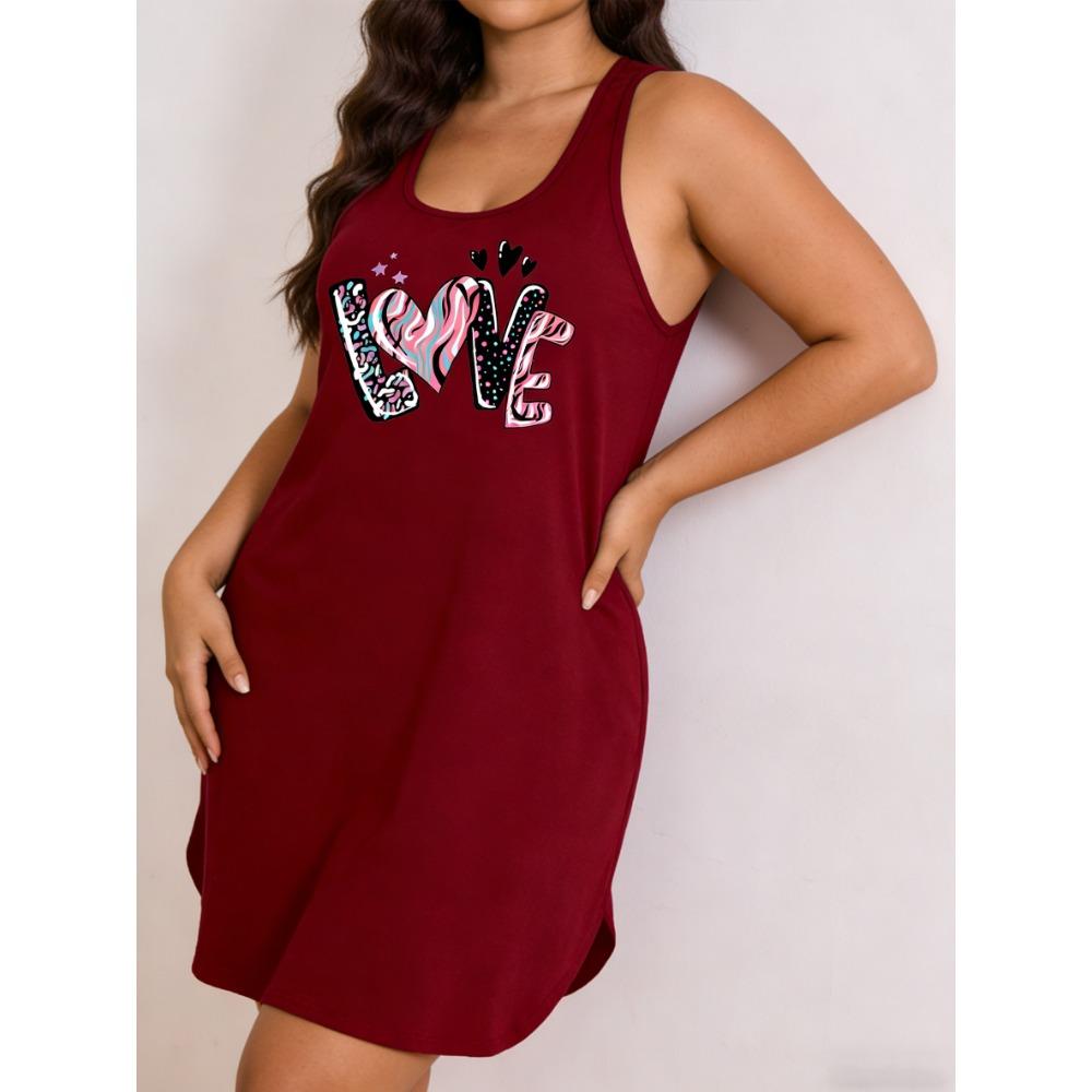 Women s plus-size fashionable casual LOVE lettered halter dress, suitable for home wear, outings and dates S