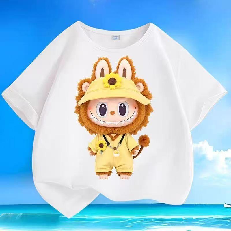 LABUBU Kreslený potisk Dvanácti souhvězdí Dětská trička Bílá Chlapecká Dívčí Krátký rukáv Top Trendy Oblečení Dárek