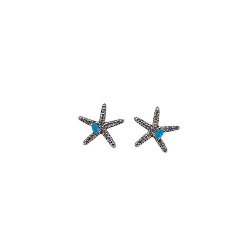 Starlight Zircon Starfish Metal Stud Earrings
