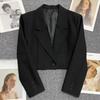 Smvp Black Cropped Blazers Woman Trend All-match Notched Collar Crop Jacket Women Korean Chic Single Button Suit Coat