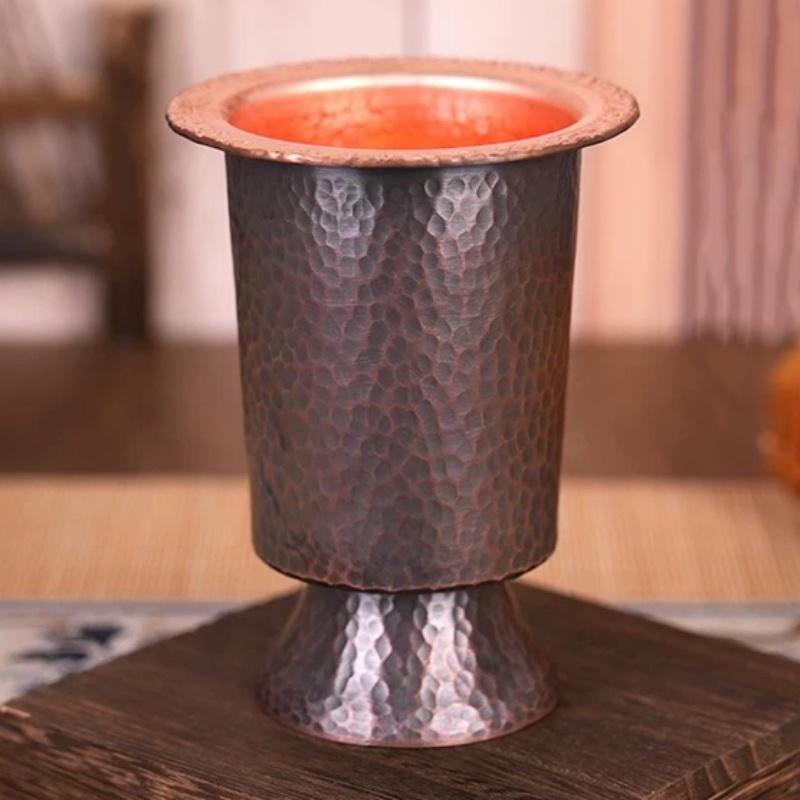 Vintage Pure Copper Coffee Mug,Thickened Hammer Texture 270ml Breakfast Beer Cup,Handcrafted Tea Tumbler Drinkware Tableware