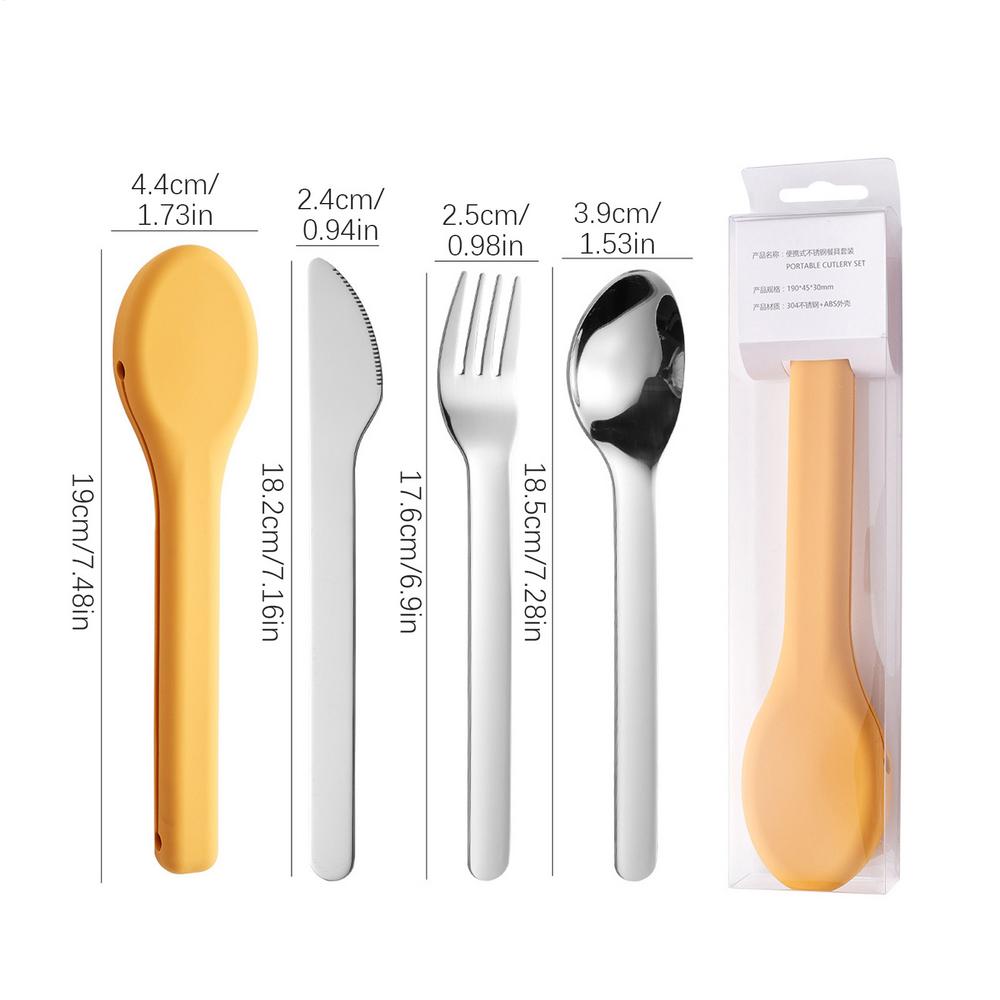 

Портативная уличная посуда, многоразовая посуда, походные столовые приборы из нержавеющей стали, дорожные вилка, ложка, походная посуда жёлтый