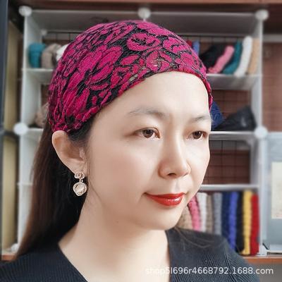 Koreanisches elastisches breites Stirnband mit Spitzeneinsatz – Sommerstoff-Haarabdeckung und Kopftuch, Weiß