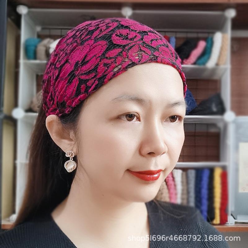 Korean Lace-Spliced Elastic Wide Headband – Summer Fabric Hair Cover and Headscarf, White