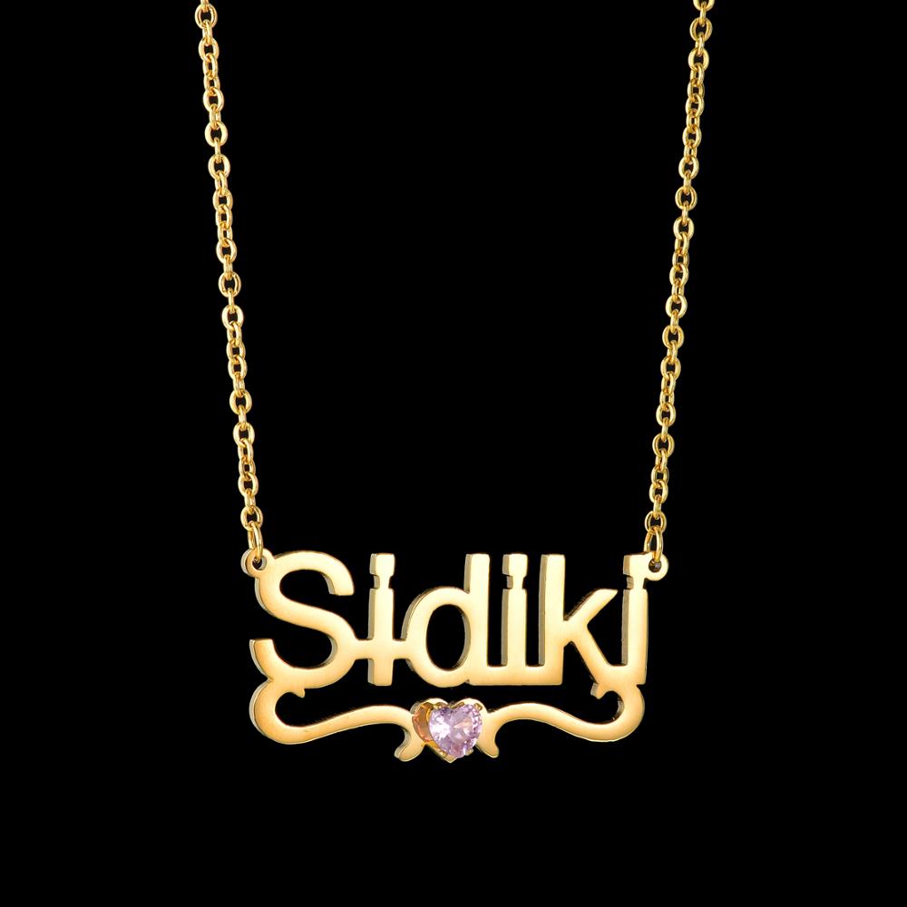 Atoztide Custom Personalized Birthday Stone Necklaces Stainless Steel Name Gold Color Necklace Jewelry Chain Pendant for Women