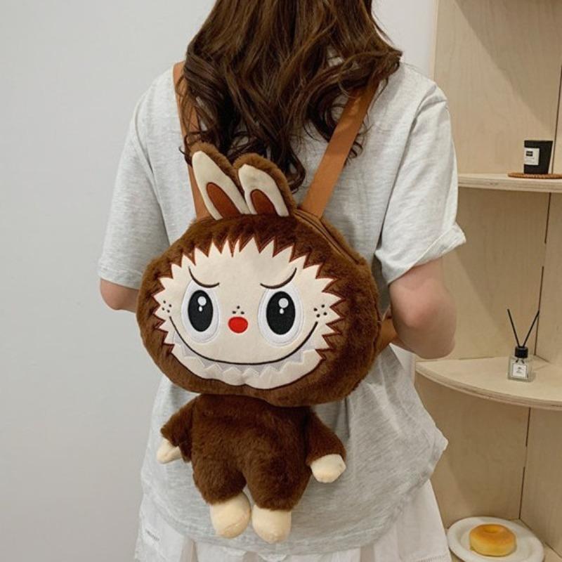 

Cartoon Labubu Doll Backpack Anime Portable Girl Storage Bag Student Gift коричневый