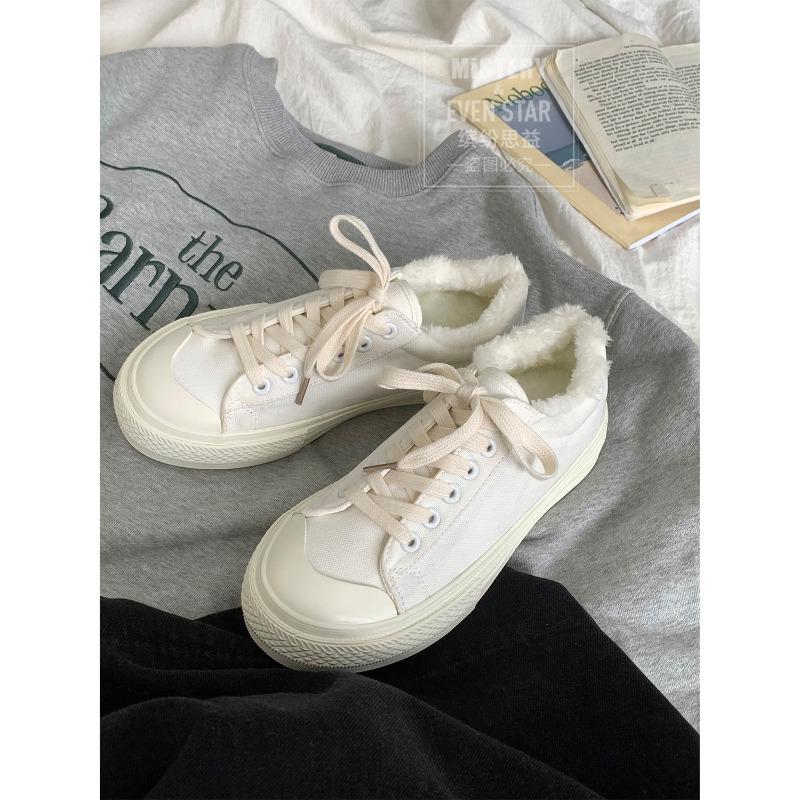 thick-soled velvet canvas shoes women's dissolving shoes new heightening big head shoes 674