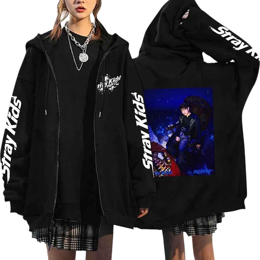 Graphic Print Loose Fit Zip Up Hoodie for Casual Streetwear