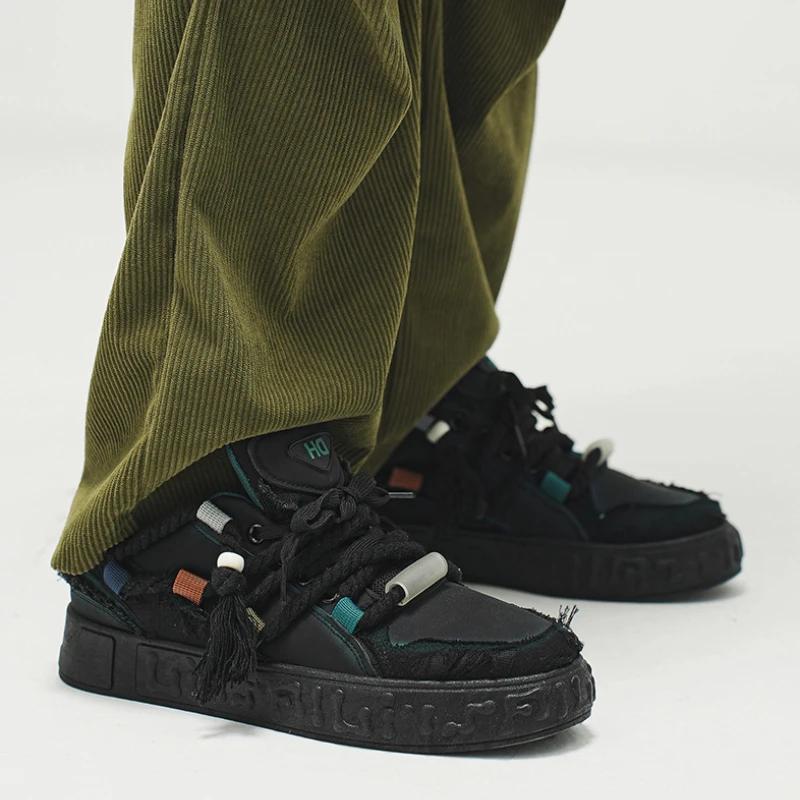 Men's Platform Lace Up Shoes Flat  Autumn Thick Soles Sport Tennis Shoes Student Casual Vulcanized Shoes Zapatos