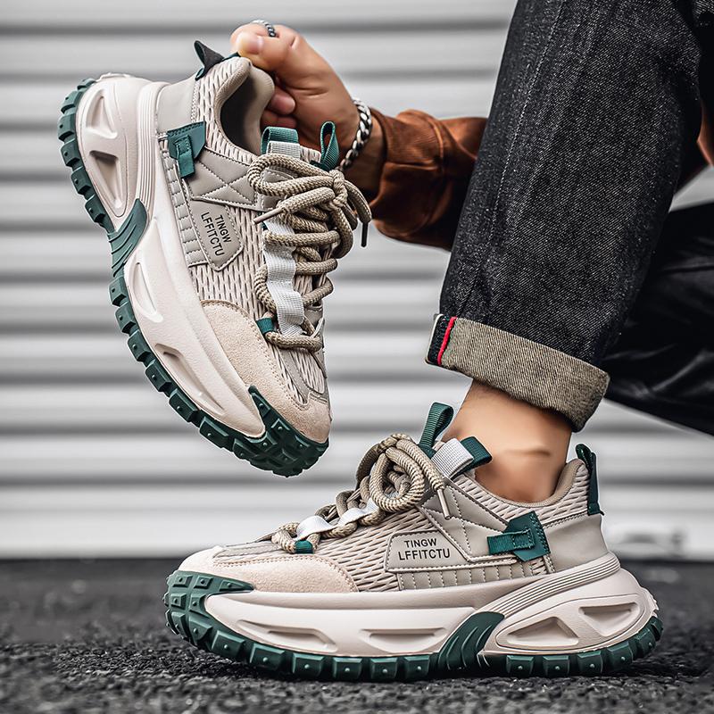 Chunky Sneakers Men Designer Retro Sport Shoes Fashion Casual Leather Fabric Breathable Height Increased Flat Platform Gym Shoes