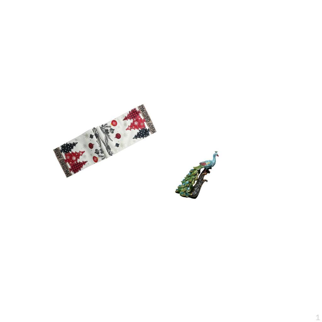 Christmas Table Runner Dresser Scarf Seasonal Winter Reusable Peacock Statue Animal Sculpture