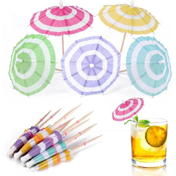 Drink Umbrellas Cocktail Picks - 125 Pcs Cocktail Umbrellas for Drinks, Mini Paper Umbrella Cocktail Toothpicks for Summer Tropical Tiki Bar Hawaiian