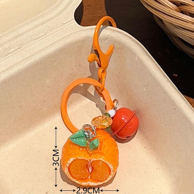 Creative 3D Orange Keychain Bell Pendant Decorative Backpack Accessories Cute Resin Fruit Keychain Couple Small Gift
