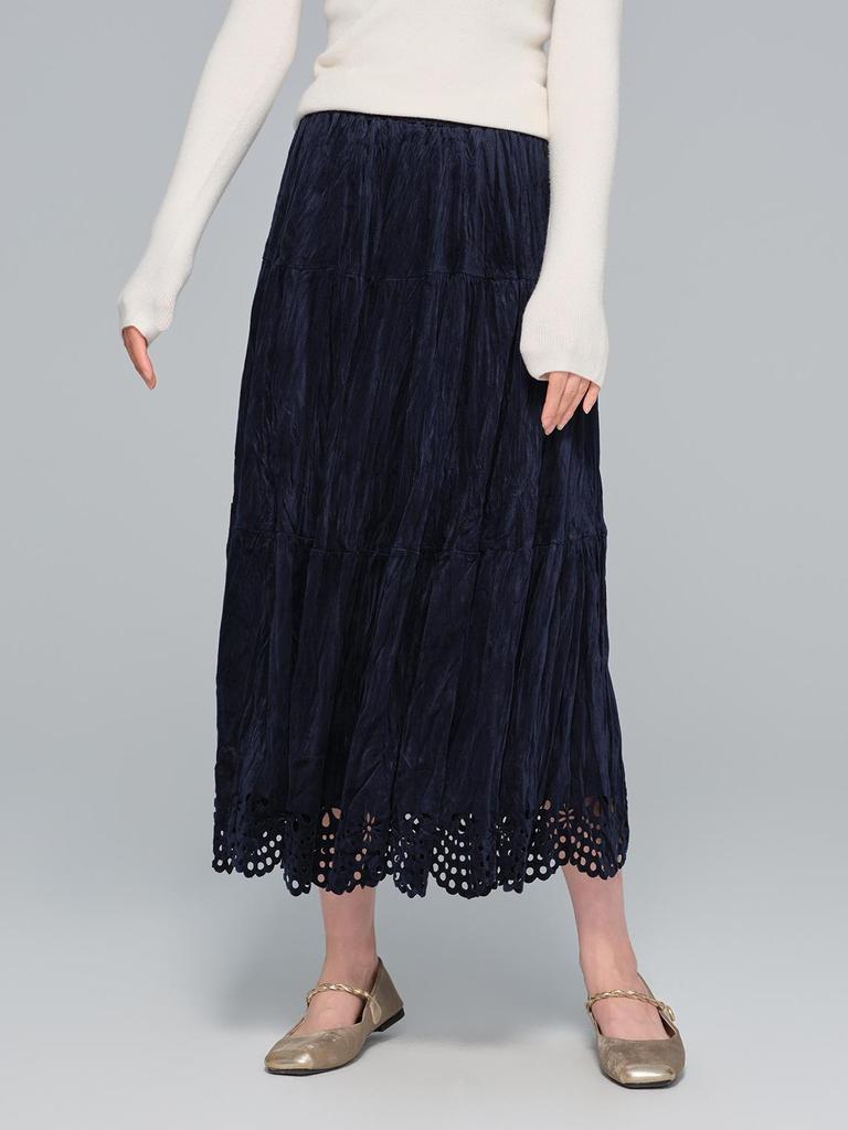 Velvet Hollow Hem A-line Cake Skirt - Women's Slimming Autumn/Winter 2025