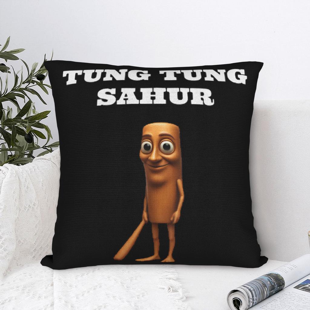 Tung Tung Tung Sahur Square Pillow Covers Living Room Italian Brainrot Meme Cushion Cover Funny Decorative Pillowcase 40*40