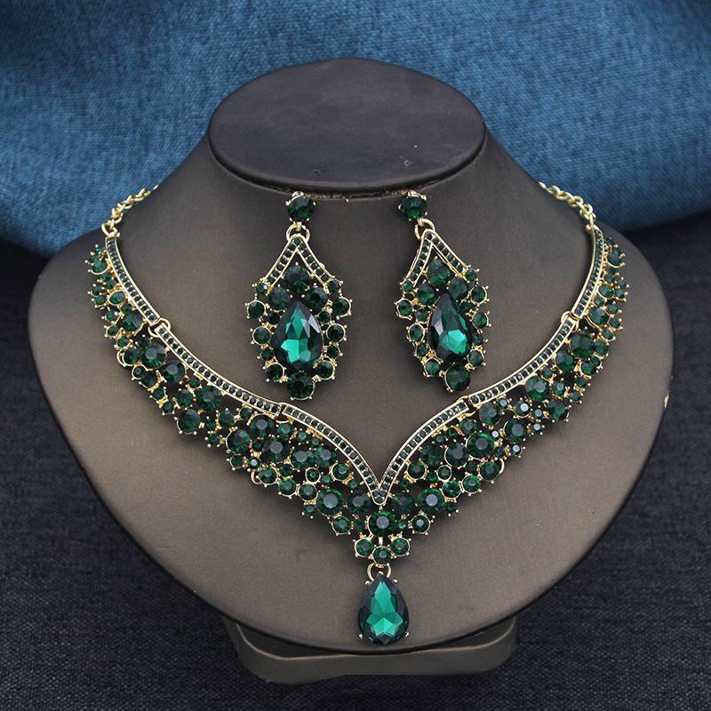 Elegant 2pcs Rhinestone Crystal Choker Necklace Sets for Women Fashion Jewelry Sets Bridal Wedding Dubai Necklace Earrings Set