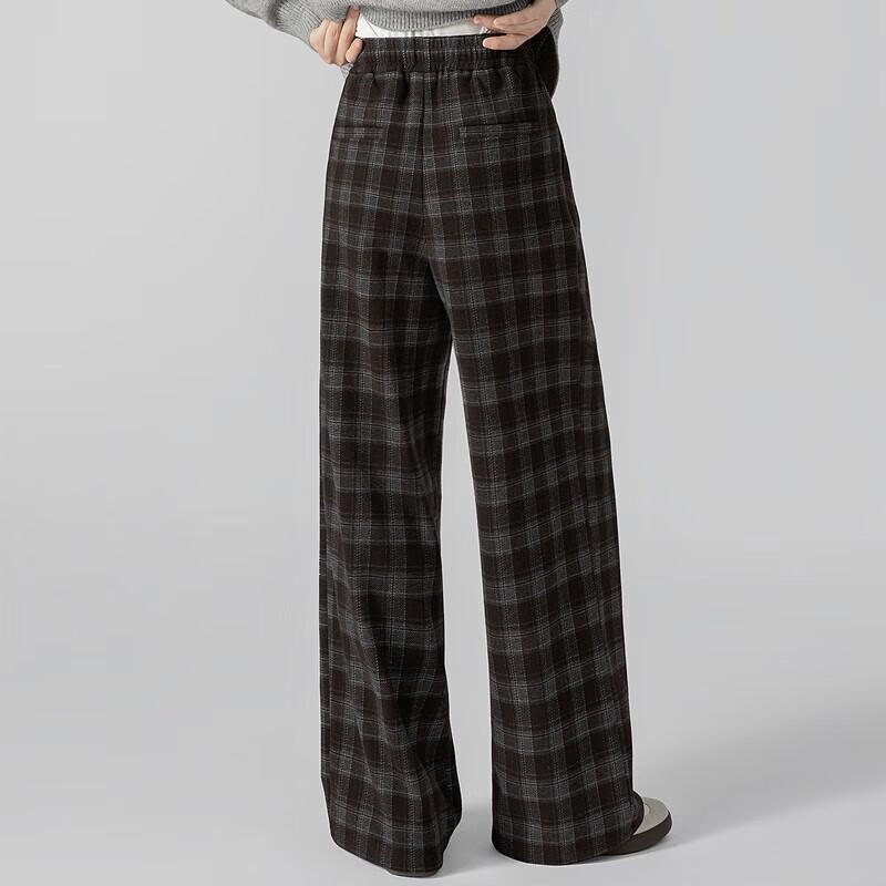 Women's High-Waist Loose Plaid Drawstring Casual Pants