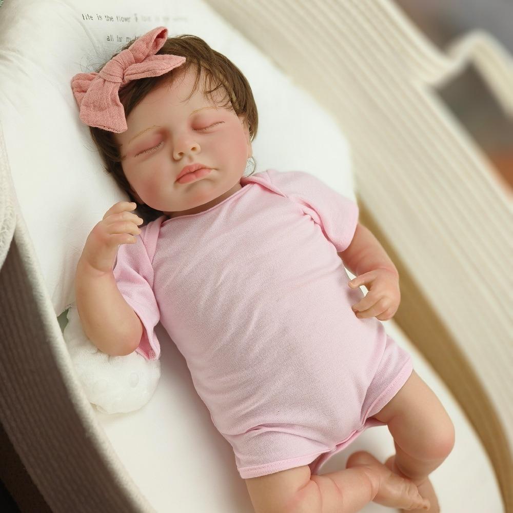 Handmade 3D Painted Skin Reborn Baby Doll LouLou 19''49cm Soft Touch Cloth Body Simulation Doll with Rooted Hair Realistic Sleeping Bebe Newborn Dolls