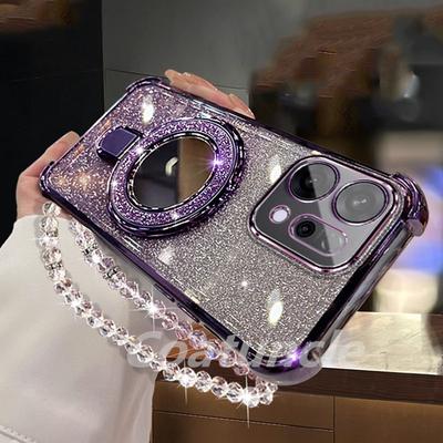 For Xiaomi Redmi 15C Note 15 Note 14 Pro Plus 14C POCO C85 5G Case Glitter Mirror Magnetic Bracket Phone Holder Bracelet Cover