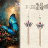 Original Chinese Style 925 Sterling Silver Butterfly Stud Earrings with Long Tassel for Women