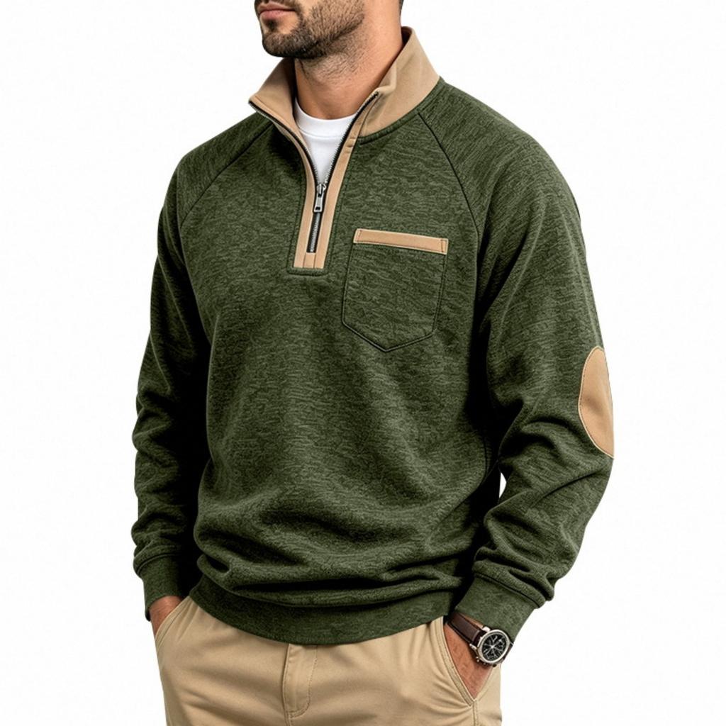 Men's Loose Fit Sweatshirt with Stand Collar and Color for Casual Athletic Wear