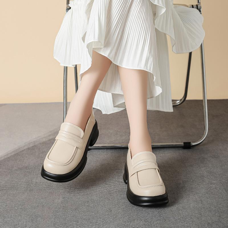 Yuexinwang leather flat for Huizhou women's shoes Su Yinyin same platform shoes children's autumn and winter new British style leather shoes